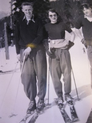 Mark and Gloria Andreassen skiing on the Cut at Grouse Mountain in 1950.